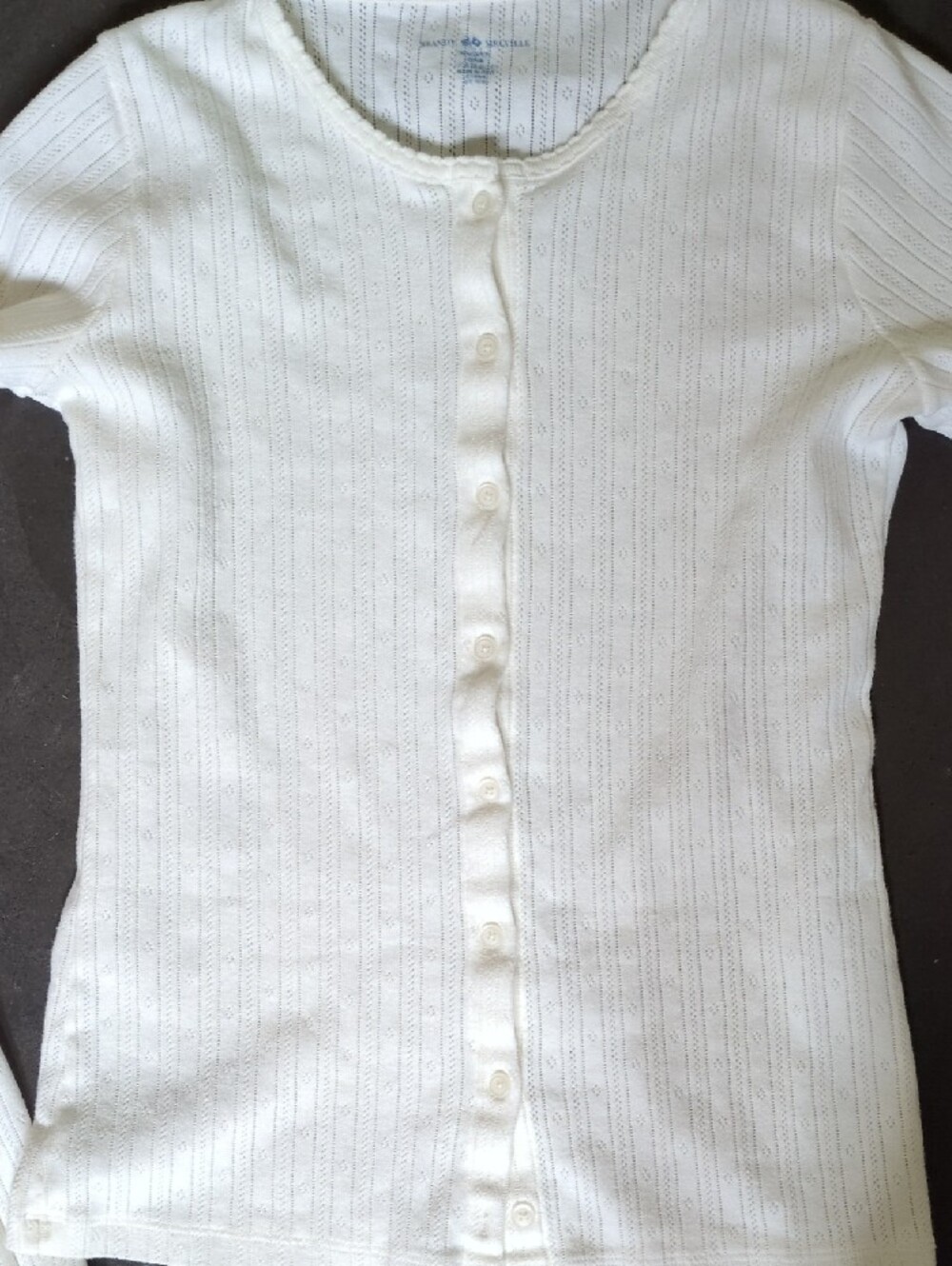 Brandy Melville White Ribbed Button-Up Long Sleeve Top 100% Cotton One Size S/M - Picture 3 of 3